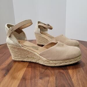 Apaseart Espardrille Wedge Heel Ankle Strap Leather Made in Spain Size 9.5